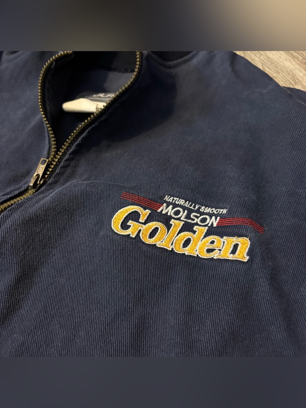 Wolff Molson Golden Navy Blue Medium Weight Canvas Bomber Jacket Size Medium